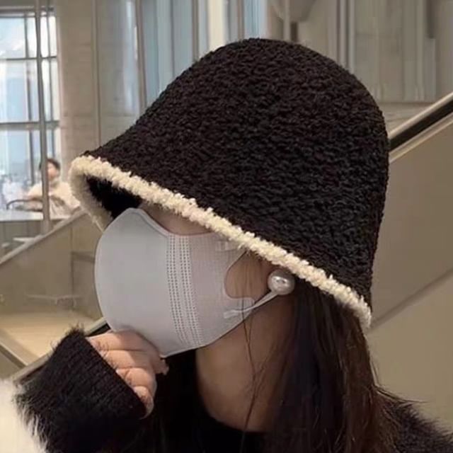 Knit Hat Trim Plain Bucket Ear Contrast /