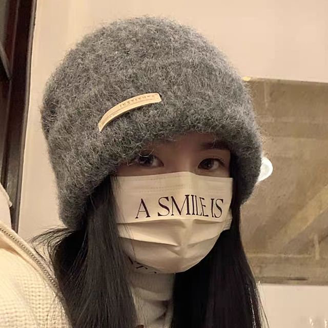 Applique Plain / Knit Ribbed Beanie