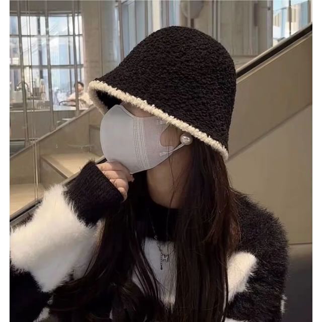 Knit Hat Trim Plain Bucket Ear Contrast /