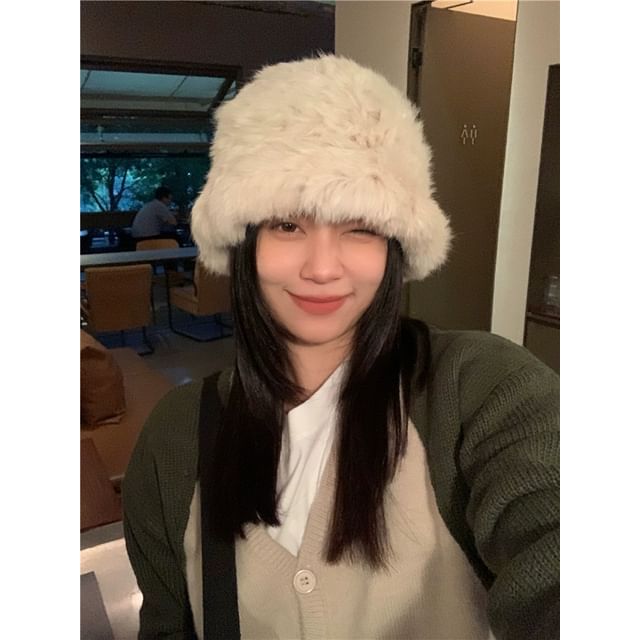 Star / Bucket Plain Hat Fur Faux