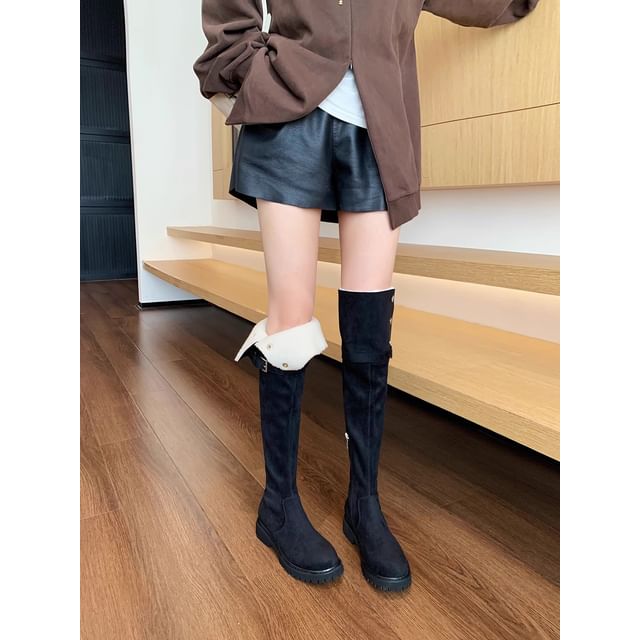 Platform Over-the-Knee Plain Boots Buckled