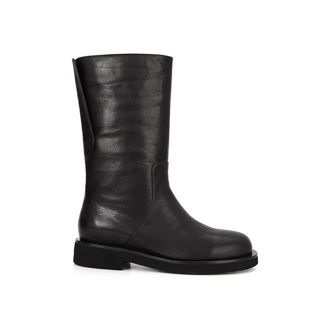 Plain Boots Mid-Calf Genuine Platform Leather