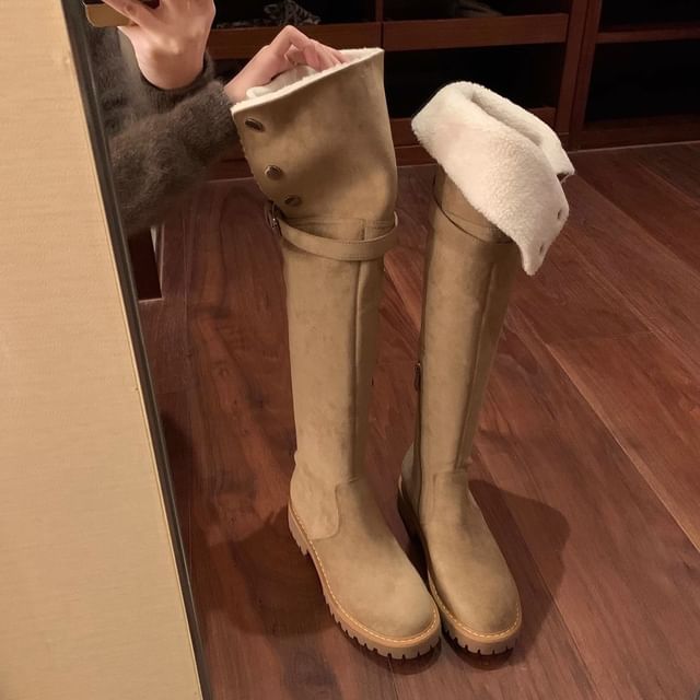 Platform Over-the-Knee Plain Boots Buckled