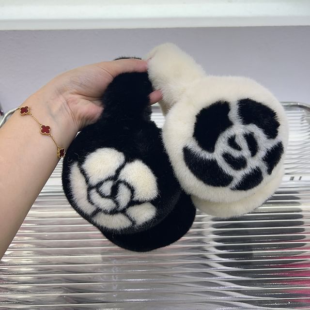 Floral Fluffy Bow Muffs Ear Scarf Print / Set