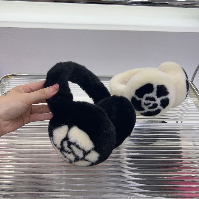 Floral Fluffy Bow Muffs Ear Scarf Print / Set