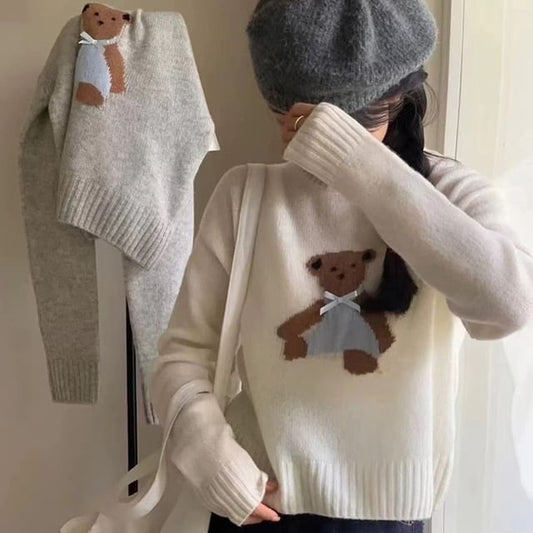 Embroidery Bear Crewneck Sweater