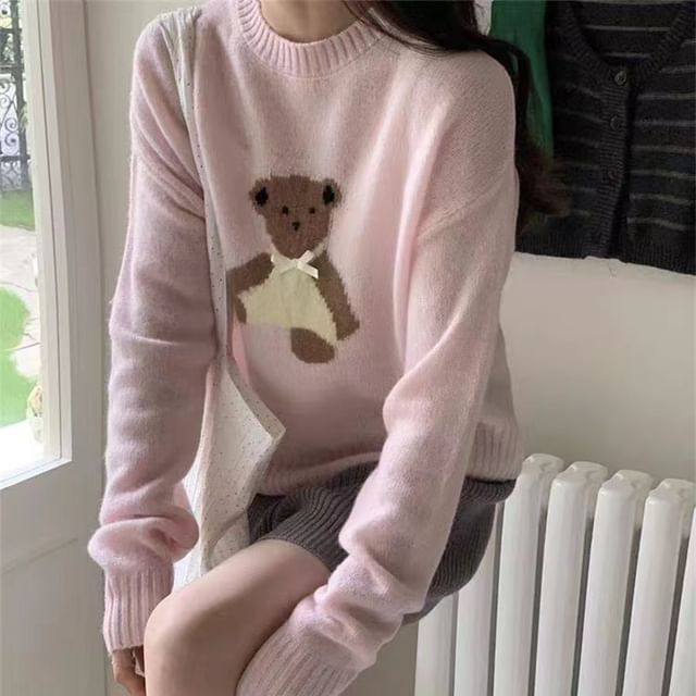 Embroidery Bear Crewneck Sweater