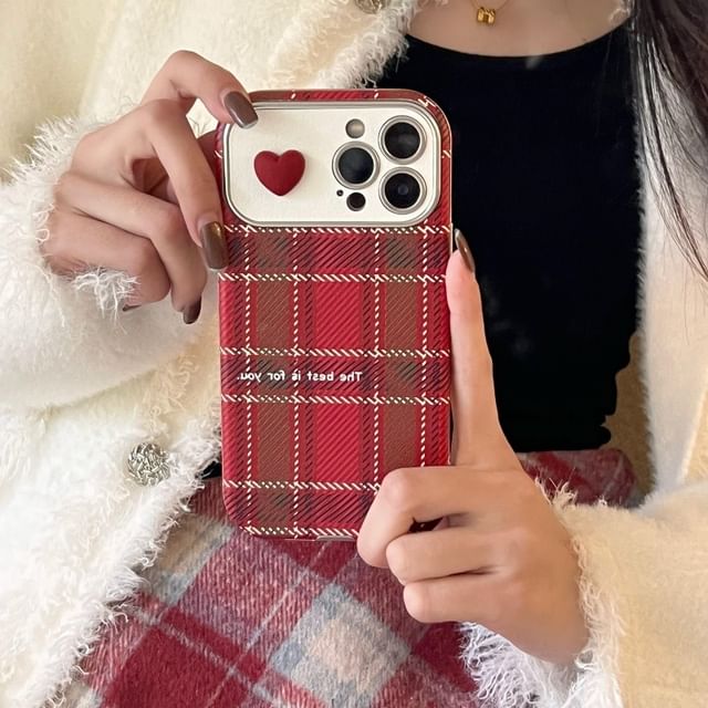 Phone Case Heart Plaid