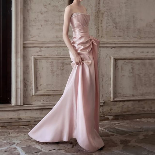 Evening Strapless Gown Plain Ruched A-Line