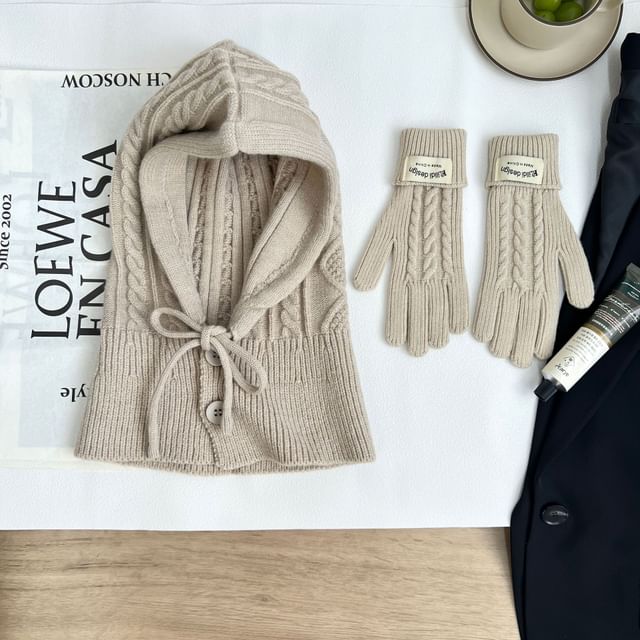 Plain Balaclava / Set Knit Gloves