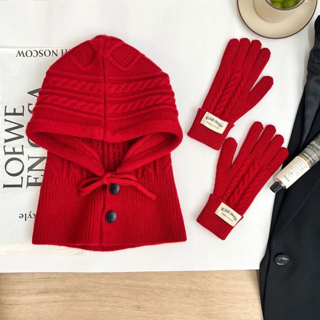 Plain Balaclava / Set Knit Gloves