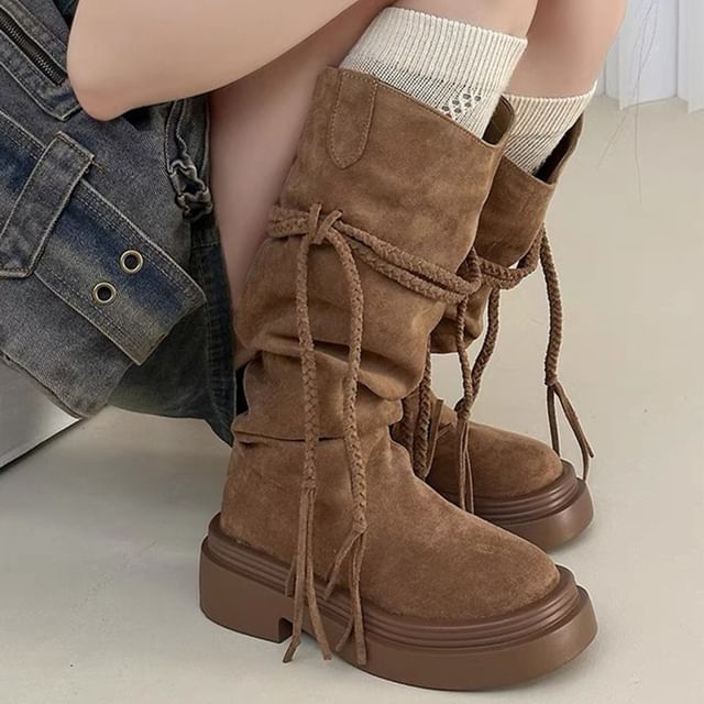 Boots Calf Plain Mid Platform