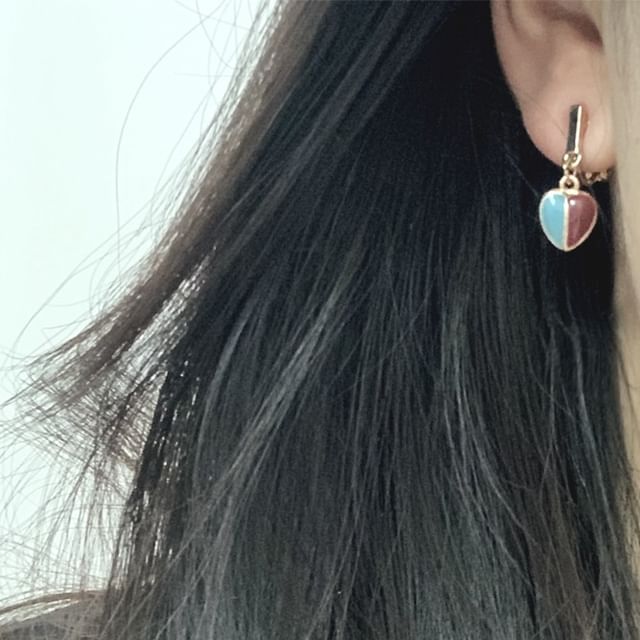 Earring Glaze Heart Drop Alloy