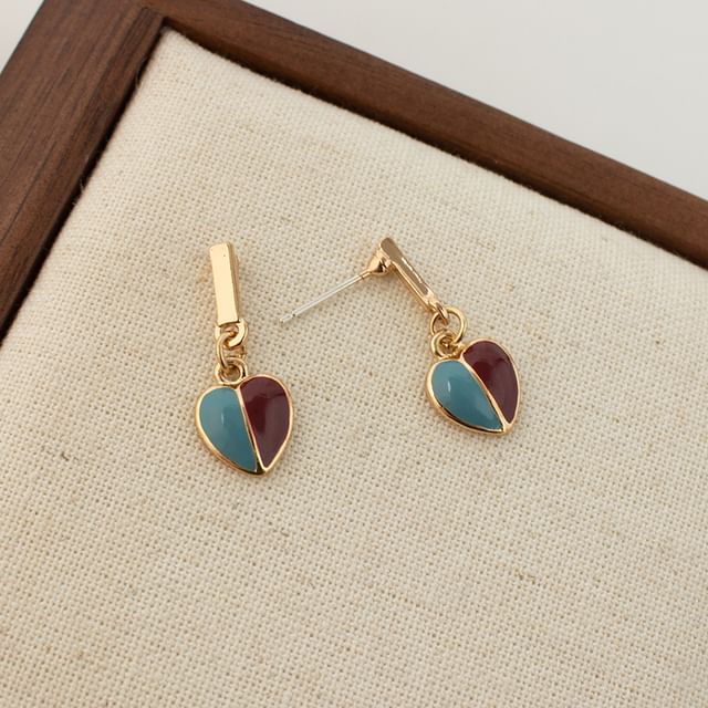 Earring Glaze Heart Drop Alloy