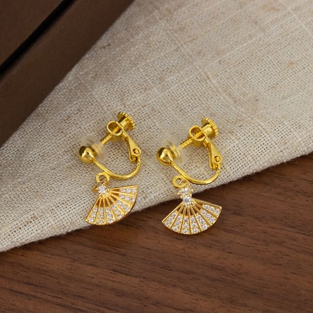 Rhinestone Earring Fan Alloy Drop