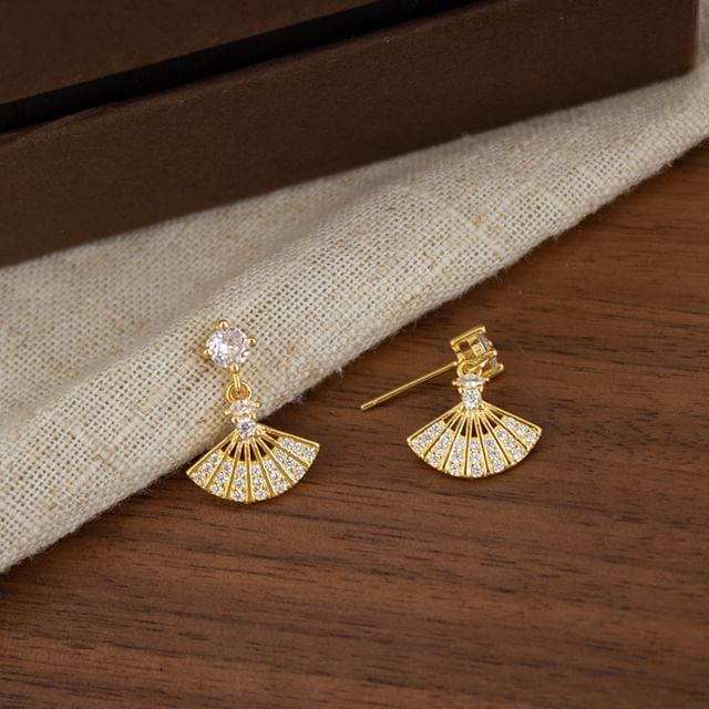 Rhinestone Earring Fan Alloy Drop