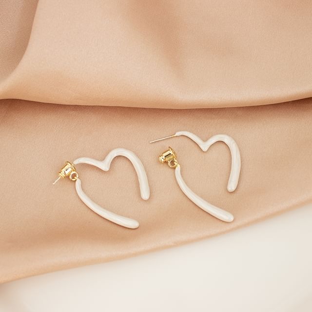 Heart Earring Open Glaze Alloy Hoop