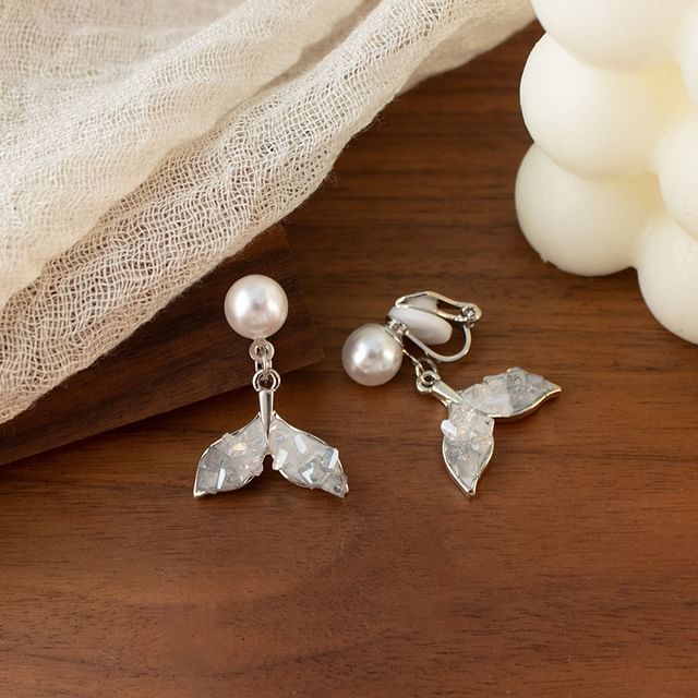 Drop Tail Pearl Alloy Mermaid Faux Crystal Earring