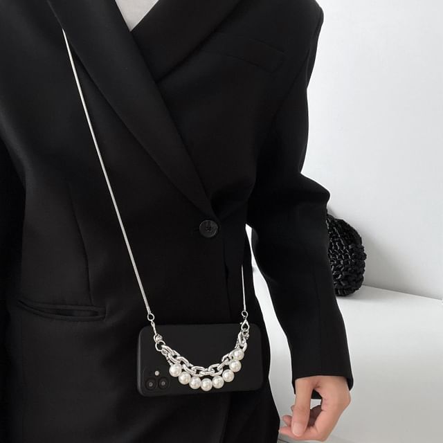 / Strap Pearl Case Phone Alloy Lanyard Faux