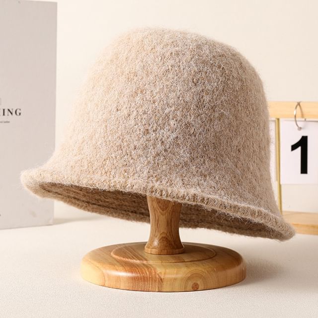 Fuzzy Knit Hat Plain Bucket