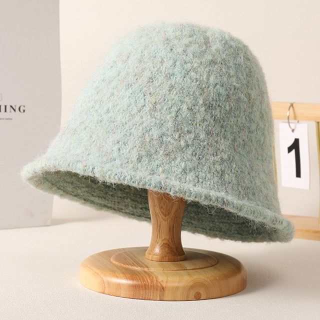 Fuzzy Knit Hat Plain Bucket