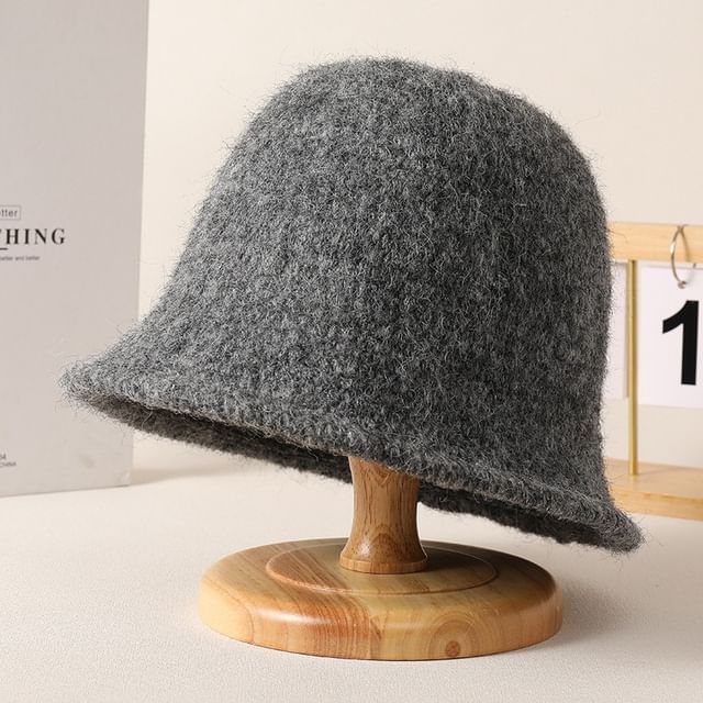 Fuzzy Knit Hat Plain Bucket