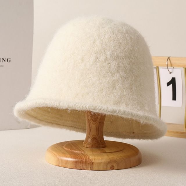 Fuzzy Knit Hat Plain Bucket