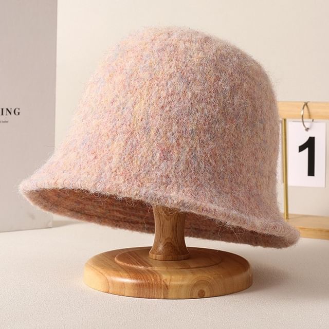 Fuzzy Knit Hat Plain Bucket