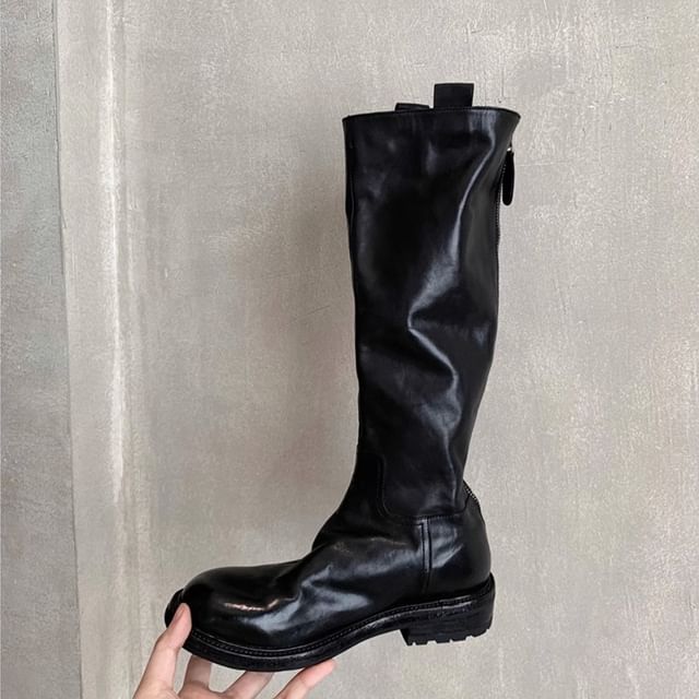 Leather Plain Genuine Platform Zip-Up Tall Boots