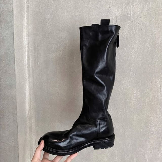 Leather Plain Genuine Platform Zip-Up Tall Boots