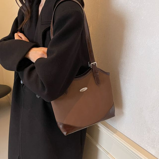 Buckled Leather Faux Bag Tote