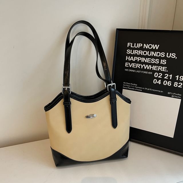 Buckled Leather Faux Bag Tote