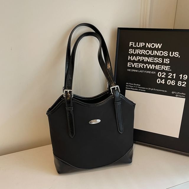 Buckled Leather Faux Bag Tote