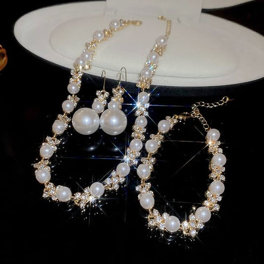 Necklace Faux Drop Earring Rhinestone / Floral Hook Bracelet Pearl