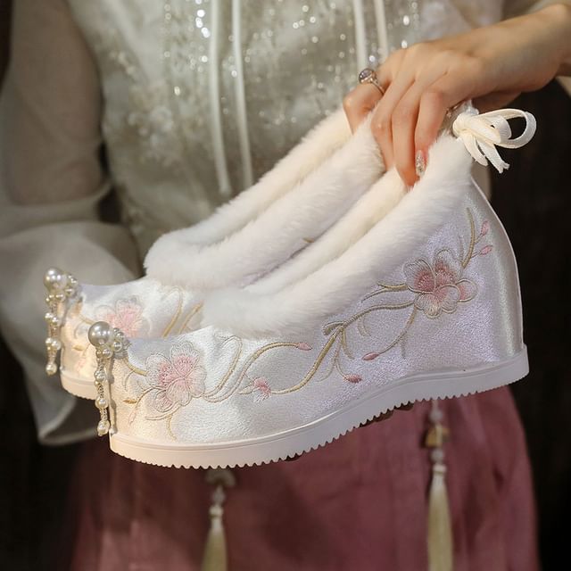 Wedge Heel Embroidered (Various Pumps Designs) Beaded Fleece-Lined Hidden