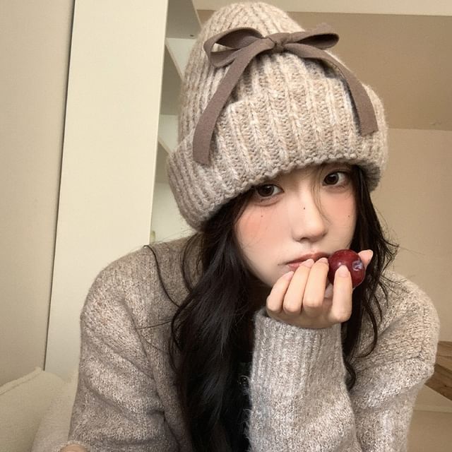 Beanie Bow Ribbed