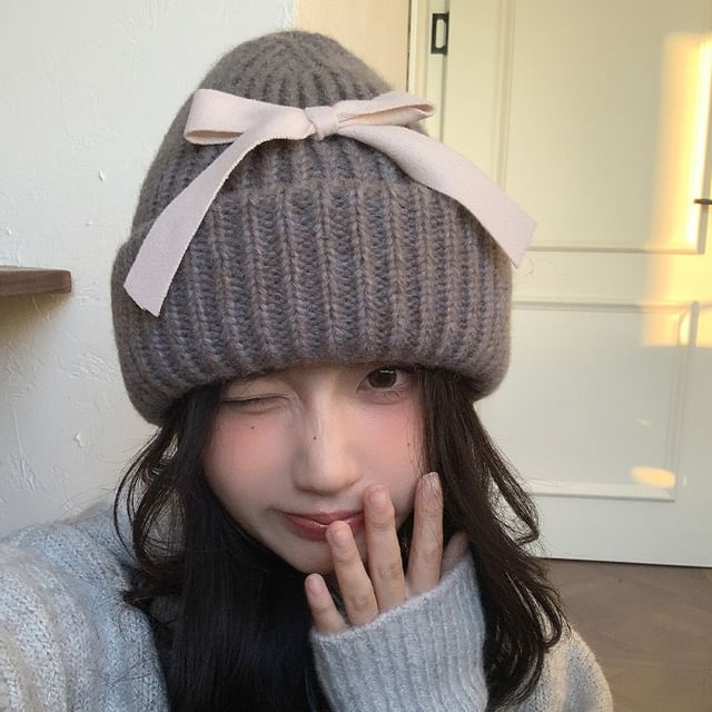 Beanie Bow Ribbed