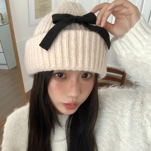 Beanie Bow Ribbed