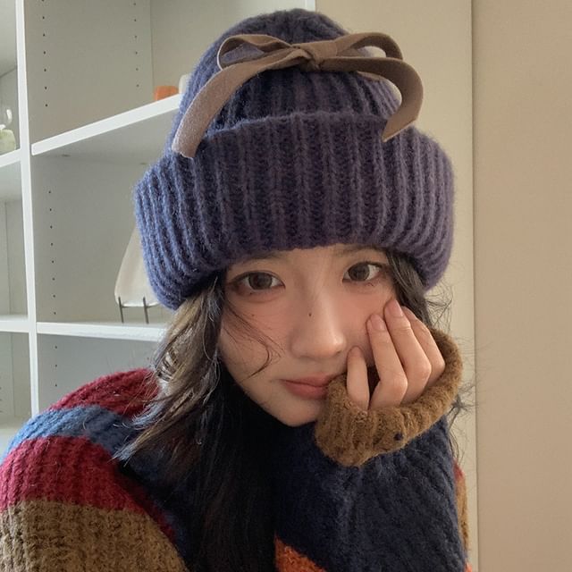 Beanie Bow Ribbed