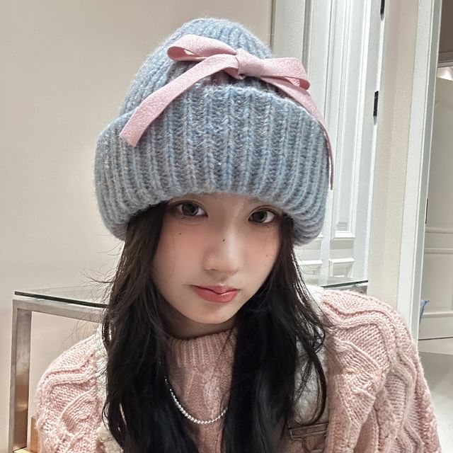 Beanie Bow Ribbed