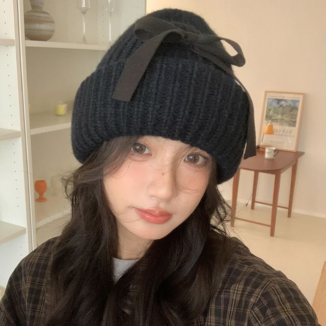 Beanie Bow Ribbed