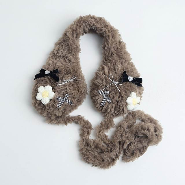 Crochet Fluffy Earmuffs Flower Bow