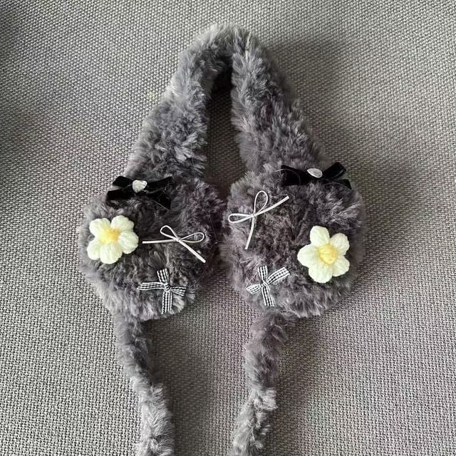 Crochet Fluffy Earmuffs Flower Bow