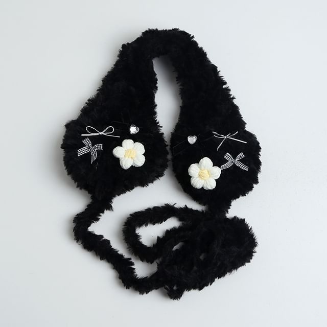 Crochet Fluffy Earmuffs Flower Bow