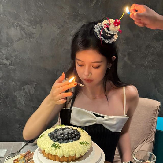 / Clip Cherry Hair Lace Trim Hat Headband