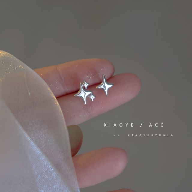 925 Silver Star Earring Asymmetrical Stud Sterling