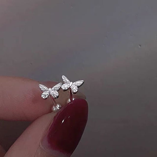 Earring Barbell Silver Butterfly Sterling 925