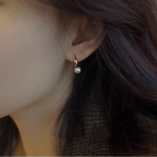 Sterling Silver Faux Earring Pearl Hoop 925