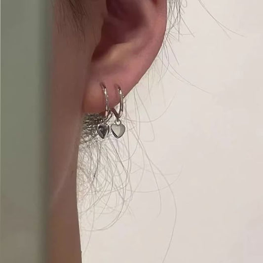 Earring Drop Silver 925 Heart Hoop Sterling