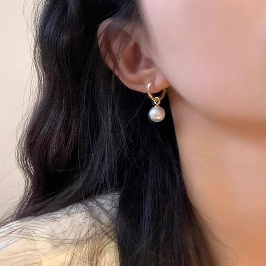 Faux Sterling Pearl Silver Hoop Drop 925 Earring